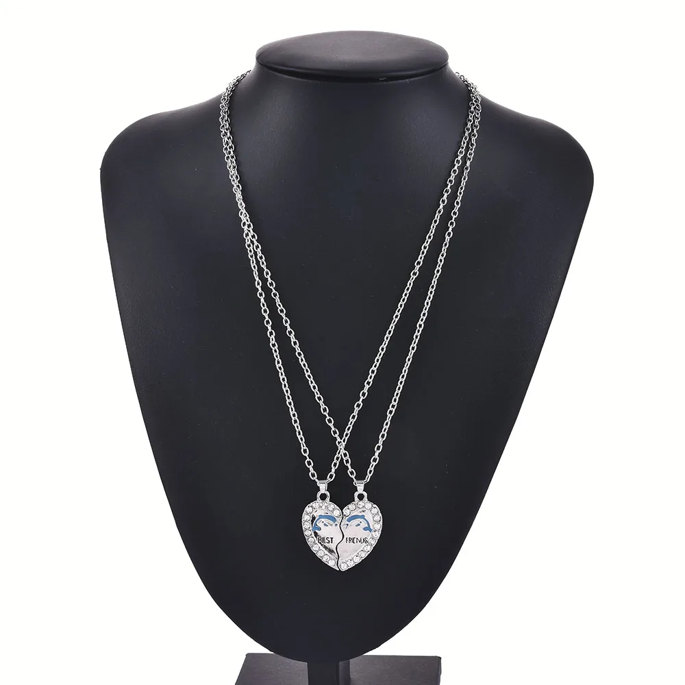 

2 Pcs Necklace Women Crystal Heart Pendant Best Friend Letter Necklace Fashion Couple Necklace Men Friendship Jewelry