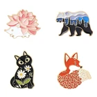 Эмалированный значок с изображением лесного сада, лиса, кошка, медведь, еж, мешочек для брошек, мультяшный, значки с животными, ювелирный подарок для детей, друзей