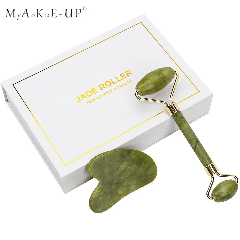

2Pcs Jade Stone Facial Massage Roller For Face Women Neck Natural Massager Gua sha Scraper Set Thin Lift Beauty Slimming Tools