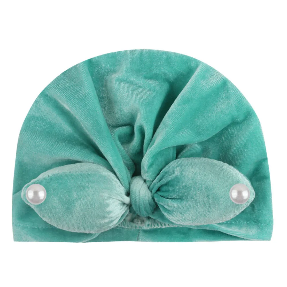 Бархатная детская шапка с жемчугом и бантом Ранняя шапочка-тюрбан аксессуары для