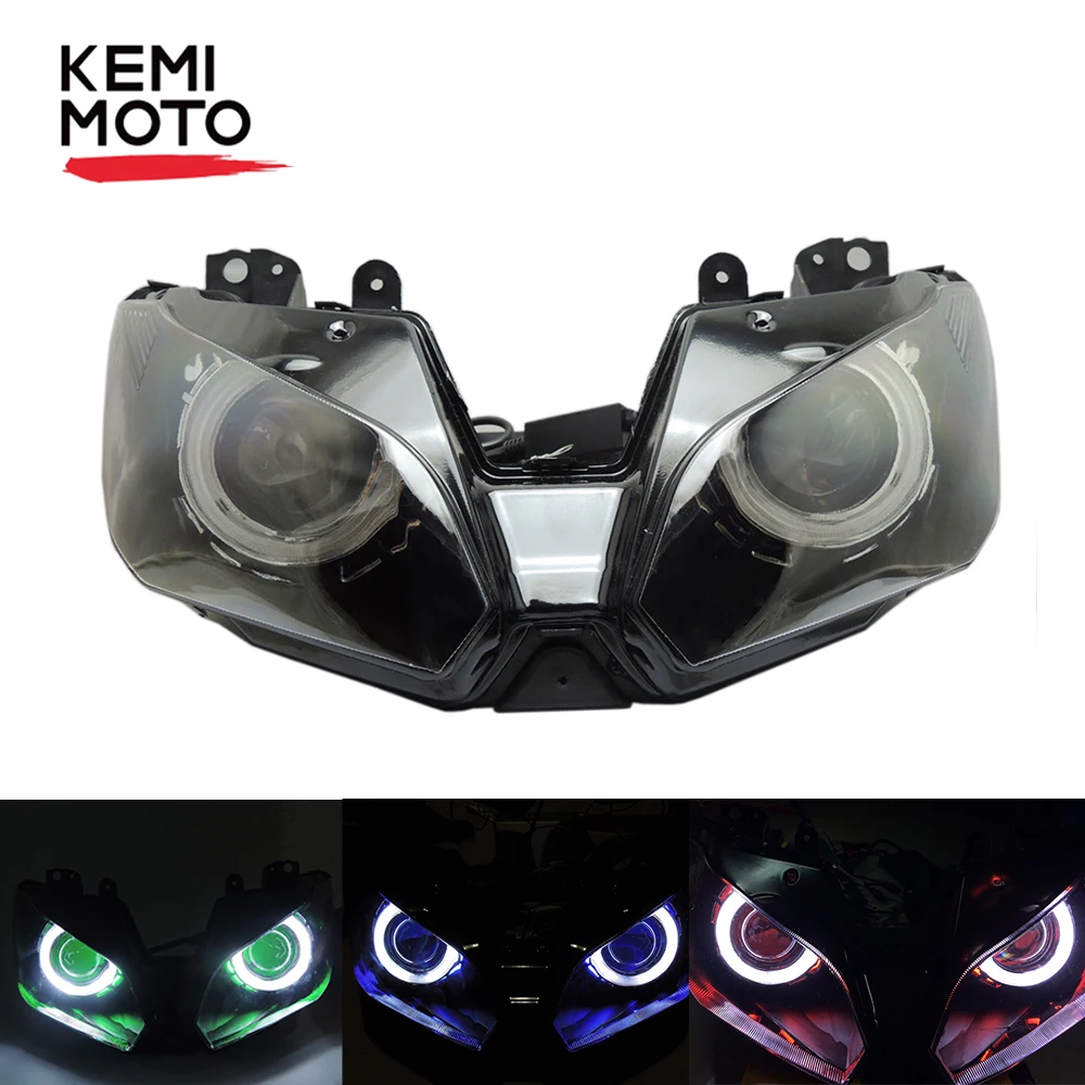 KEMiMOTO Ангел глаз HID проектор мотоцикл фара в сборе для Kawasaki Ninja 300 ZX-6R 2013- Ninja250 Ninja300 ZX6R