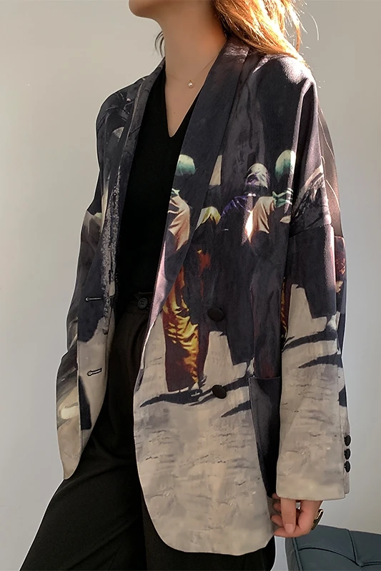 

2020 Designer Women Blazers And Jackets Print Patchwork Plus Size Blazer Loose High Street Fashion Autumn Spring Blazer S150