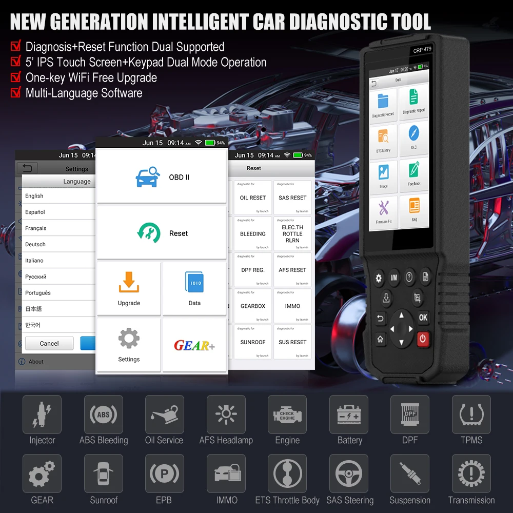 LAUNCH X431 CRP479 OBD II автомобильный диагностический инструмент ABS TPMS DPF масло Wi-Fi OBD2 авто код считыватель Автомобильный сканер