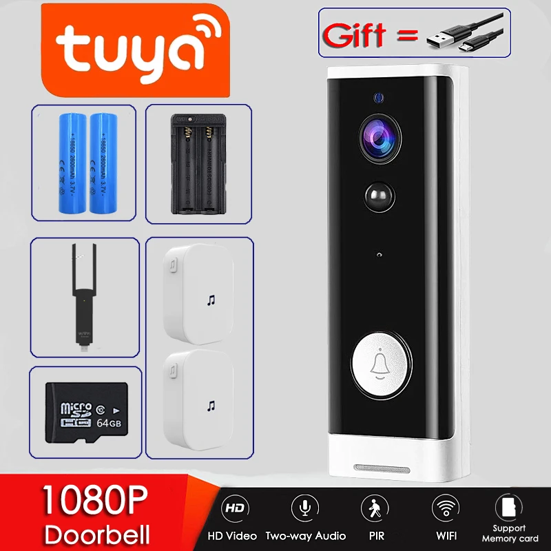 Tuya App 2MP смарт WiFi видео дверной звонок камера визуальный домофон с чимом ночного