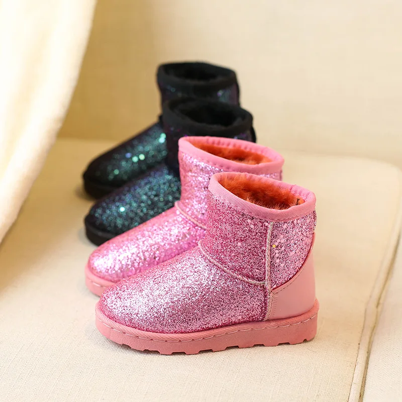 CUZULLAA/Новинка Модные зимние ботинки с блестками для девочек Обувь плюшевой
