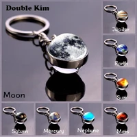 moon keychain solar system metal pendant earth mars saturn double sided glass ball key chain accessories fashion jewelry gift
