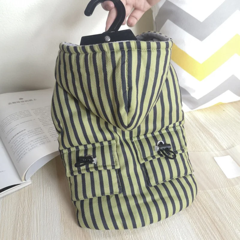 

Striped Pet Hoodies Padded Down Winter Warm Hooded Coat Jacket Cold Weather Outfit for Puppy Cat Small Dogs Chihuahua Apparel