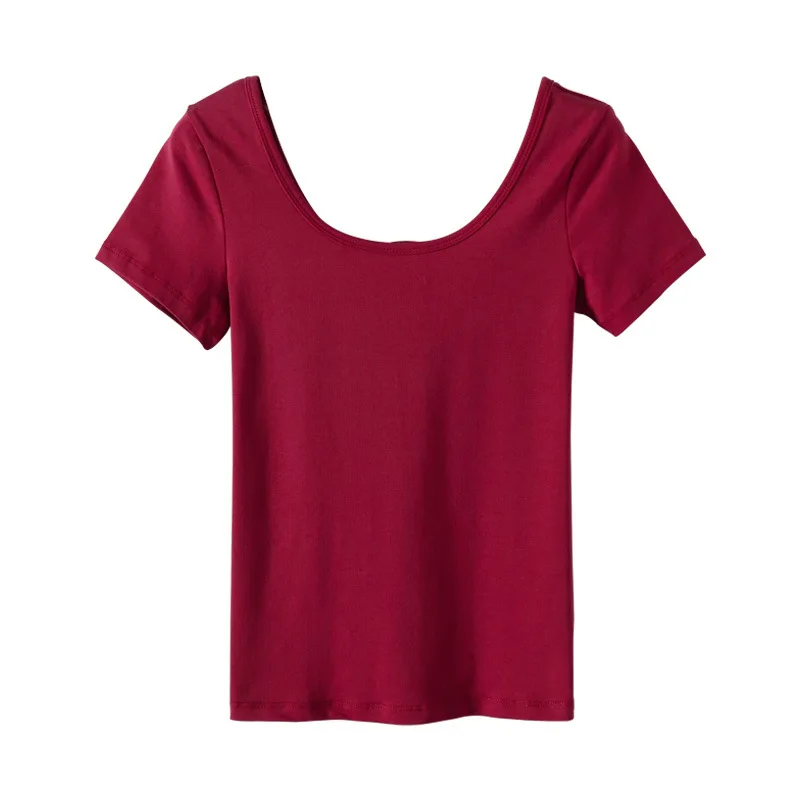 

2021 new solid color t-shirt women short-sleeved slim top fashion u-neck t-shirt EY5