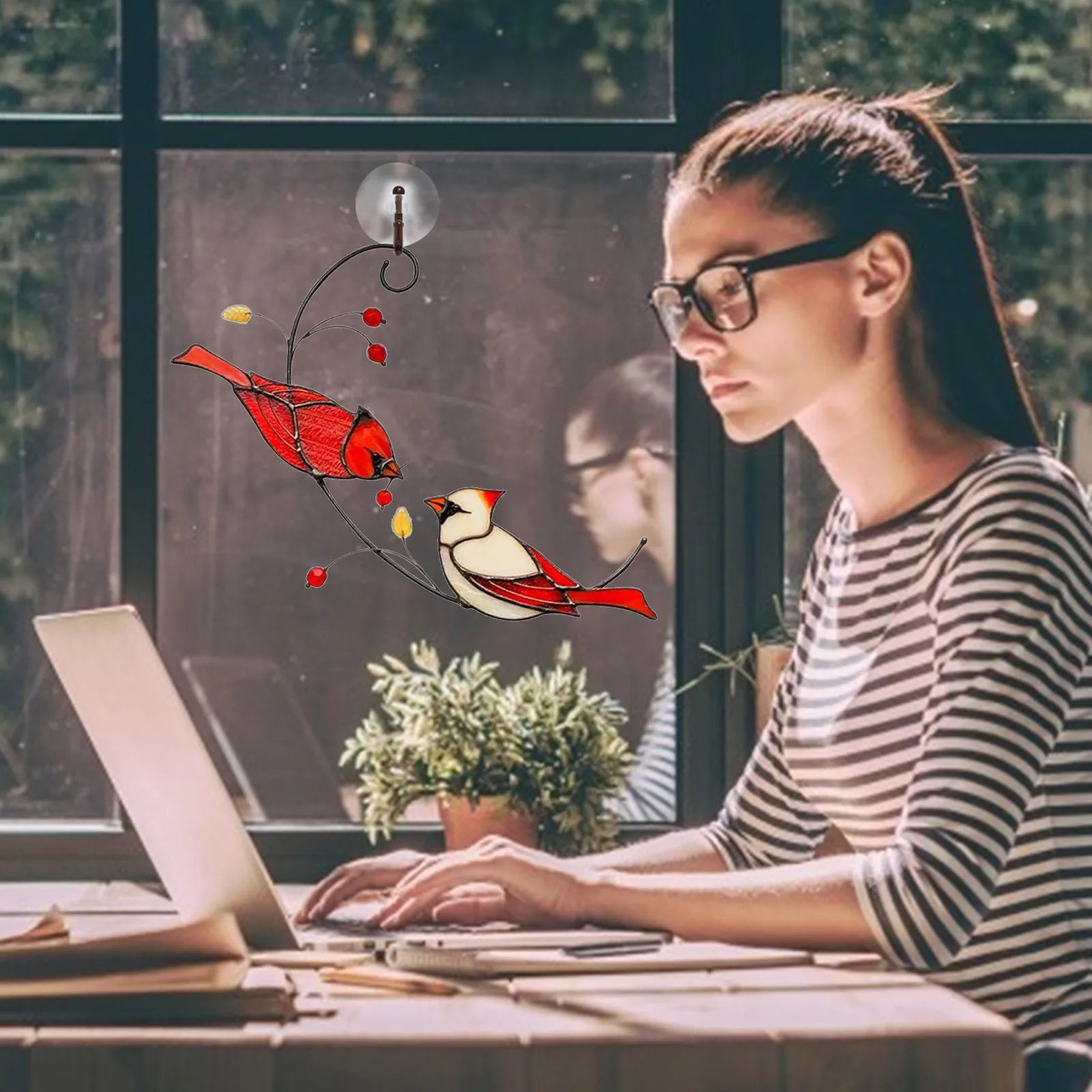 

2021 home decor Bird Stained Glass Ornament Window Hangings For Window Hanging Ornament