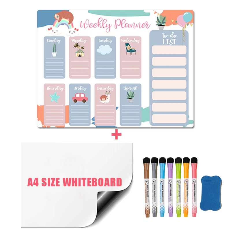 Weekly Planner Calendar 2021 Magnetic Fridge Magnet Stickers Soft Whiteboard for Wall Kids Message Drawing Memo Erasable Markers