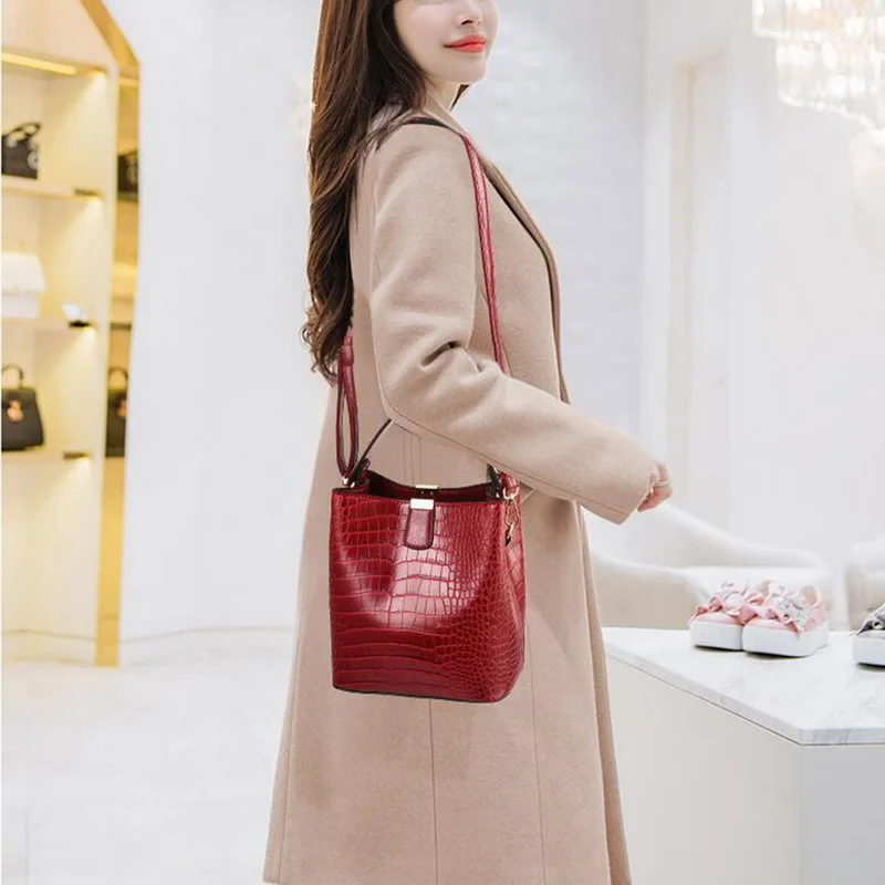 Сумка-ведро аллигатора в стиле ретро женская сумка с крокодиловым узором