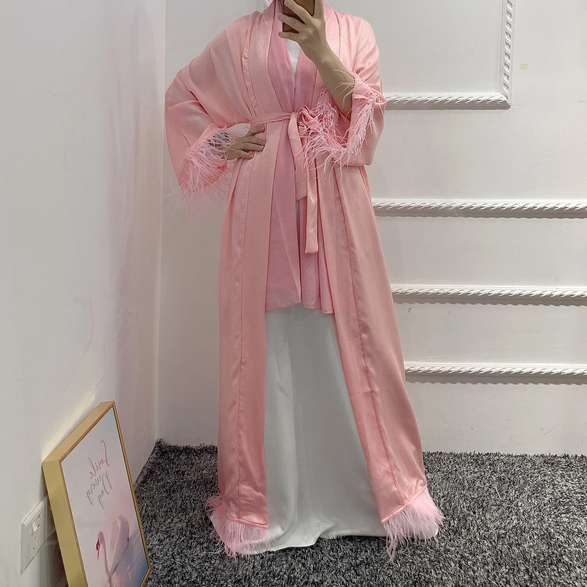 

Wepbel Long Sleeve Loose Muslim Cardigan Kimono Cardigan Lace Caftan Women's Robe Dress Outwear Islamic Clothing Abaya Robe