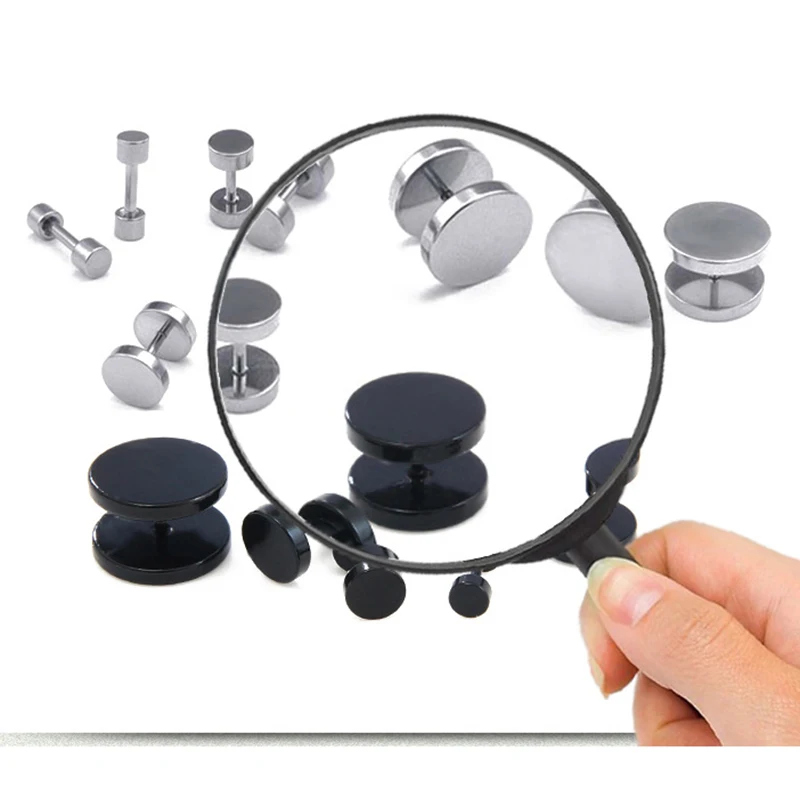 

1Pcs Titanium Steel Black Barbell Earrings Hip Hop Rock Round Hipster Dumbbells Earrings Fashion Man