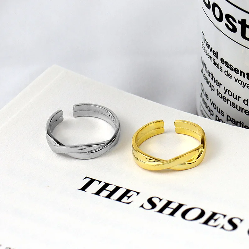 

Lispector 925 Sterling Silver Korean Double Layers Criss Cross Rings for Women Minimalist Unisex Ring Matching Jewelry Gifts