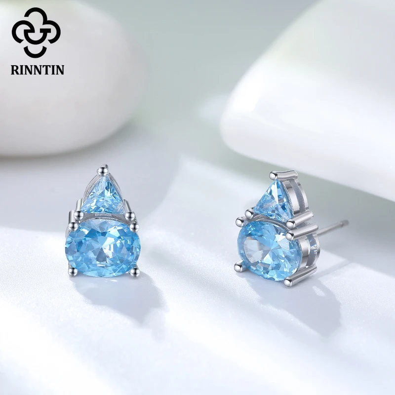 Rinntin чистое серебро 925 пробы геометрические серьги гвоздики с ослепительным