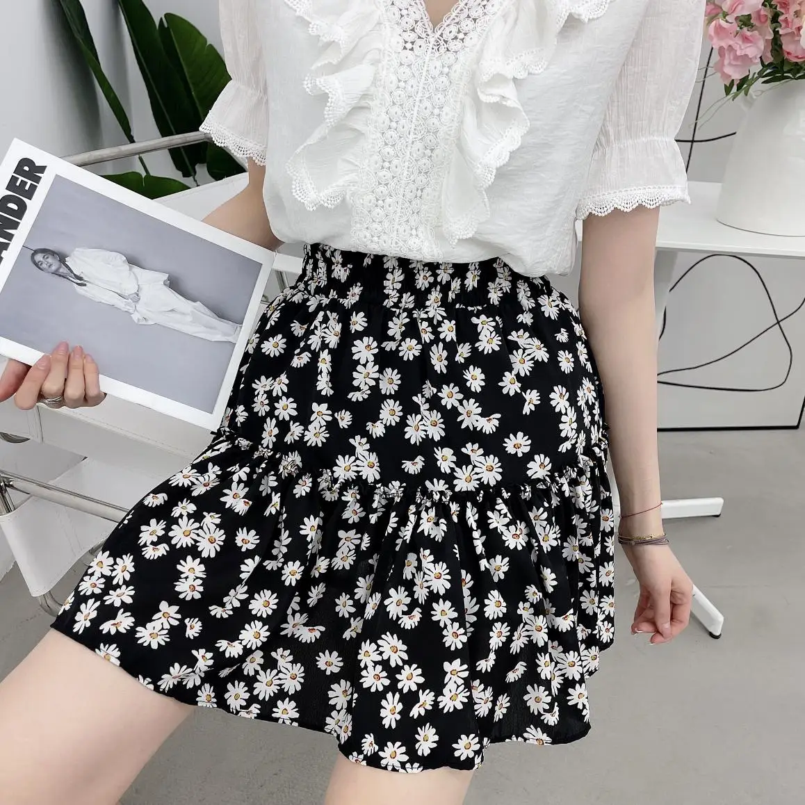 

Daisy Floral Fishtail Mini Korean Fashion High-Waisted Vintage Spring Autumn Summer Women'S Clothing Skirts Vetement Femme 2021