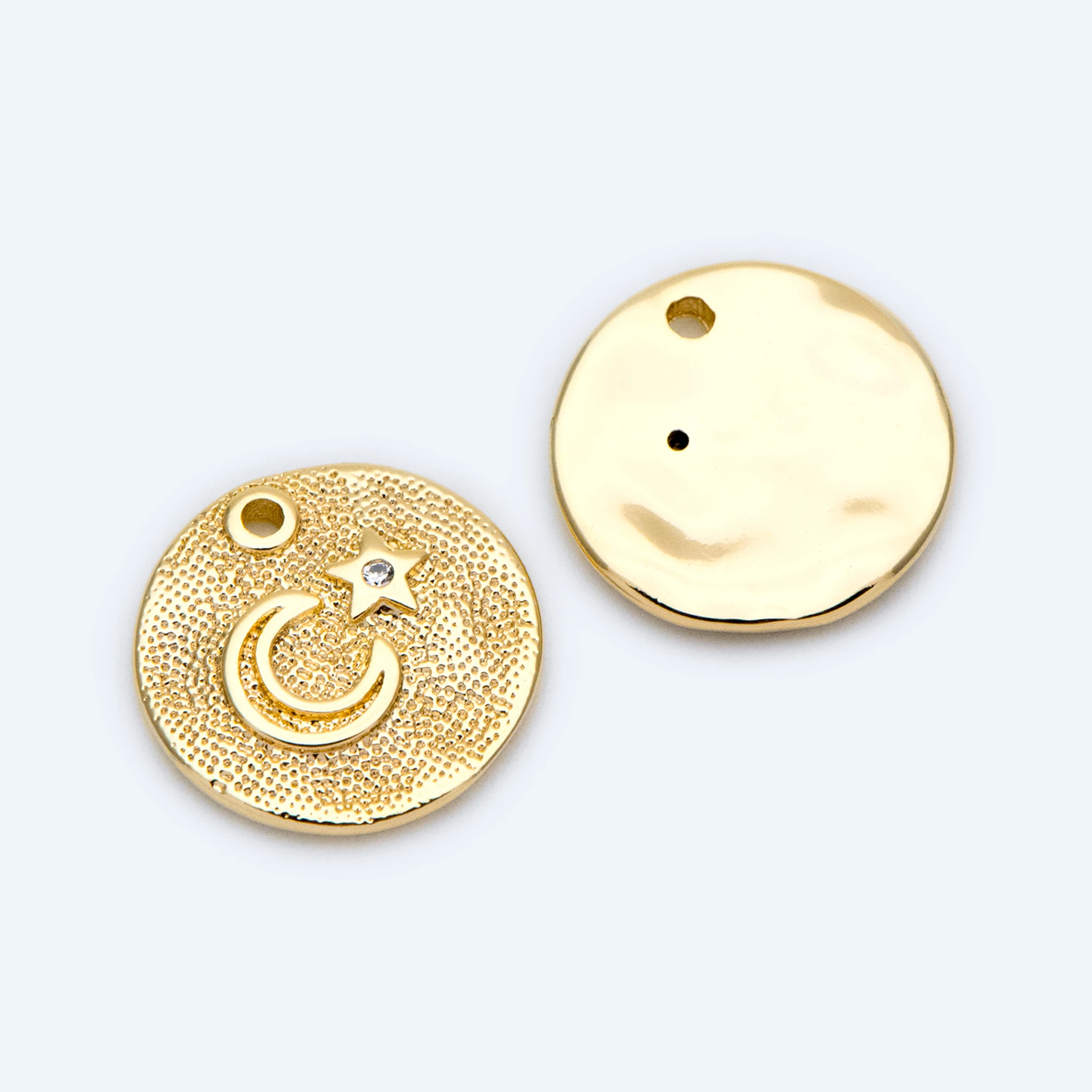 10 шт CZ цирконов с твердым покрытием золото Луна Звезды монета очарование 13 мм