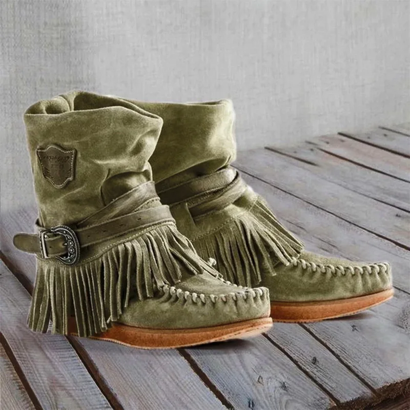 Laamei Women Boots Winter Boots Women Ankle Boots Female Winter Shoes Women Retro Suede Ladies Boots Botas Mujer Bota Women Boot - Цвет: Green