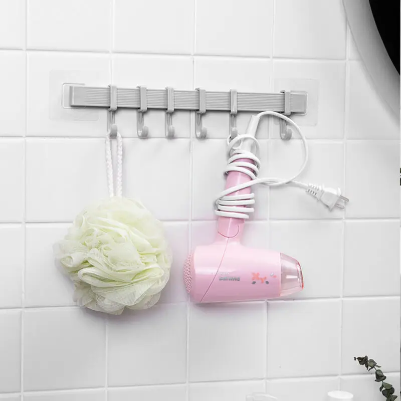 

6 Hooks Towel Rack Suction Cup Bathroom Kitchen Wall Door Holder Sucker Hanger