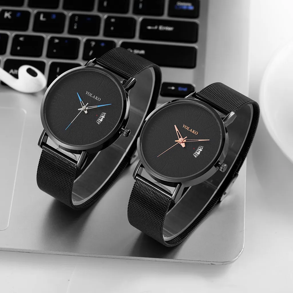 Мужские часы топ-бренд роскошные черные из нержавеющей стали с сетчатым ремешком