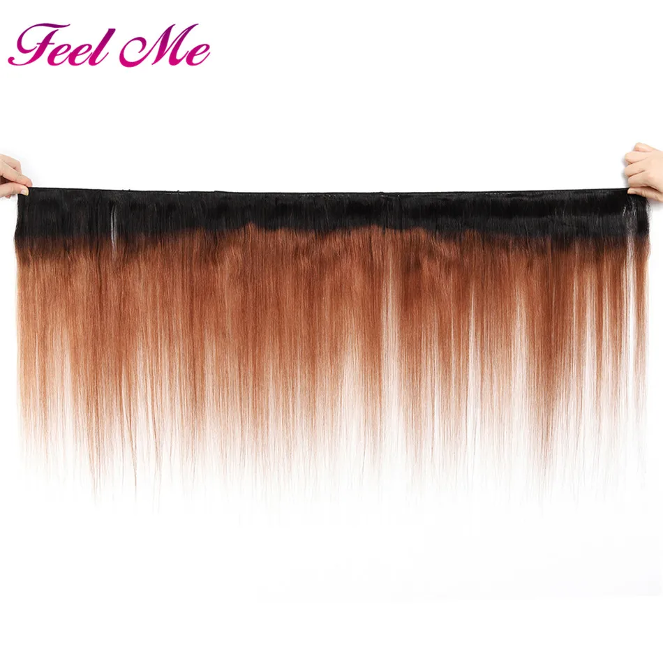 Ombre Indian Hair Straight 1B/30 Human Weave Bundles Deal Two Tone M Non-Remy 3/4 Pcs Weft Extensions 8-26 Inch | Шиньоны и парики