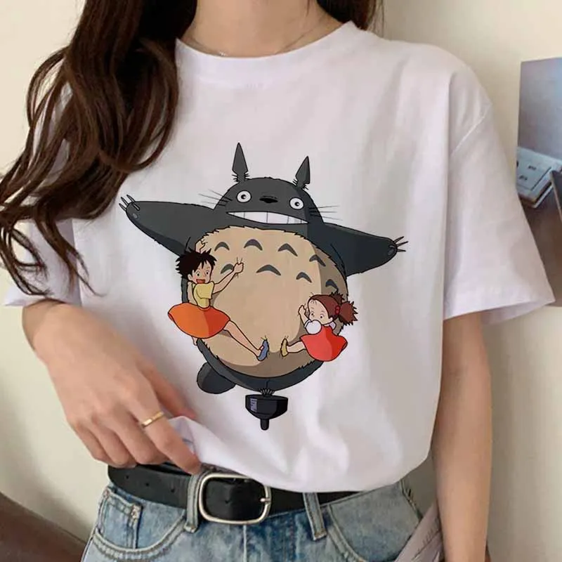

Kawaii Totoro Studio Ghibli Funny Cartoon T Shirt Harajuku Women Ullzang Miyazaki Hayao Anime Top Tee Female T-shirt Plus Size