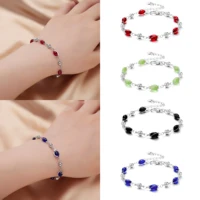 new geometric oval shaped beads natural stone link chain bracelet for women red blue color beads simple bracelet joker jewelry