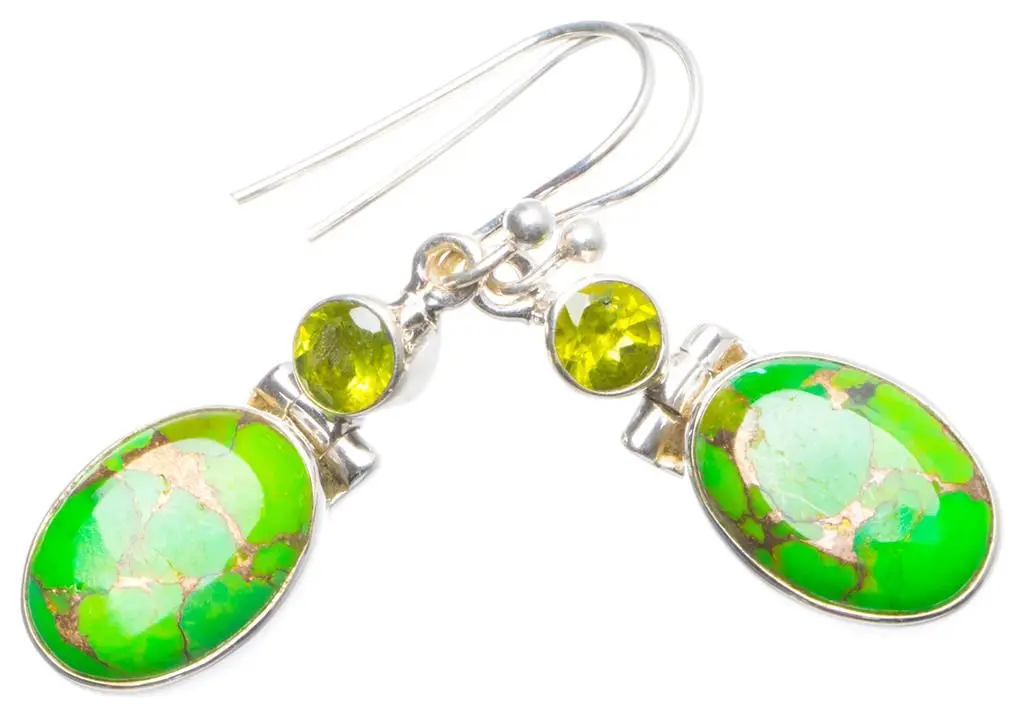 Серьги из натурального бирюзы и перидота ручной работы уникальные серьги