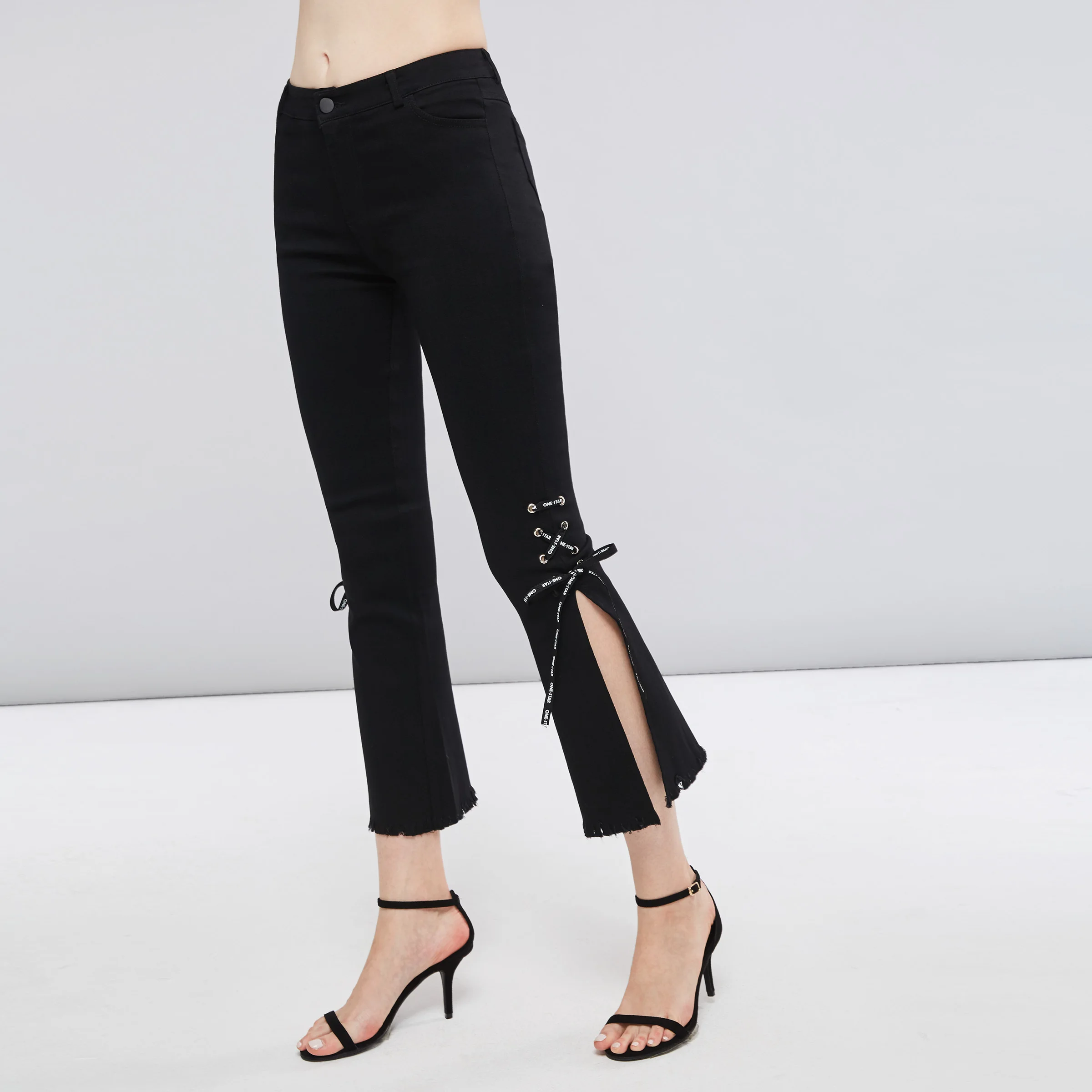 Готические расклешенные брюки женские на шнуровке с разрезом уличная мода