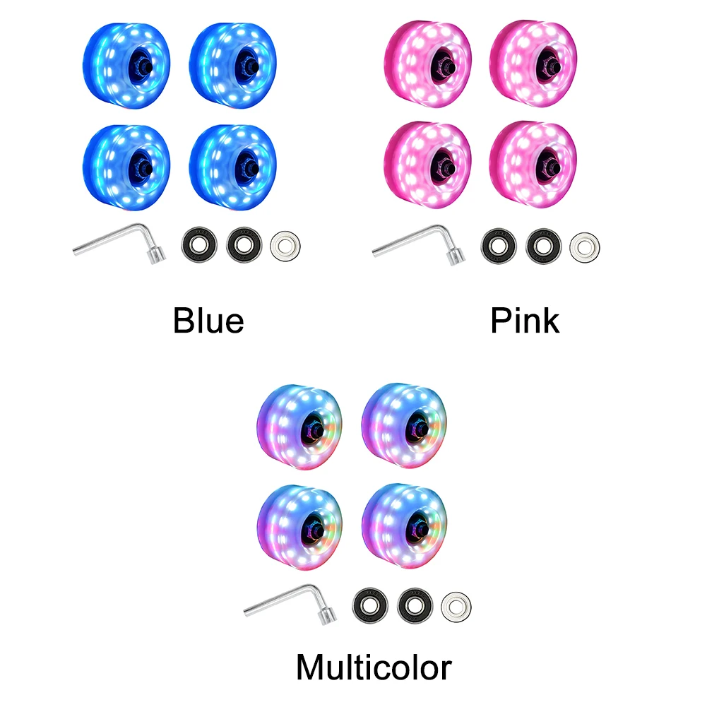 

Double Row Noiseless High Elastic Wide Surface Flashing Roller Skateboard Cool Universal Skate Wheel Kit With Wrench Luminous