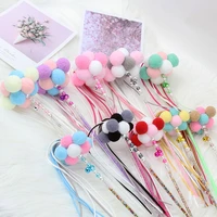 funny cat teaser wand beaded kitten teaser stick cat interactive toy colorful pet tassel wand with pompom and bell pet supplies