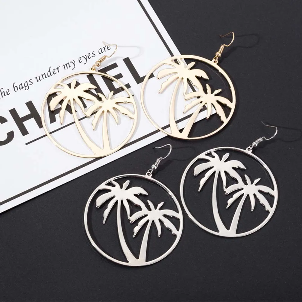 

VG 6YM Fashion Simple Women Coconut Palm Tree Dangle Earring Round Circle Drop Earrings Summer Holiday Hawaii Earring jewelry