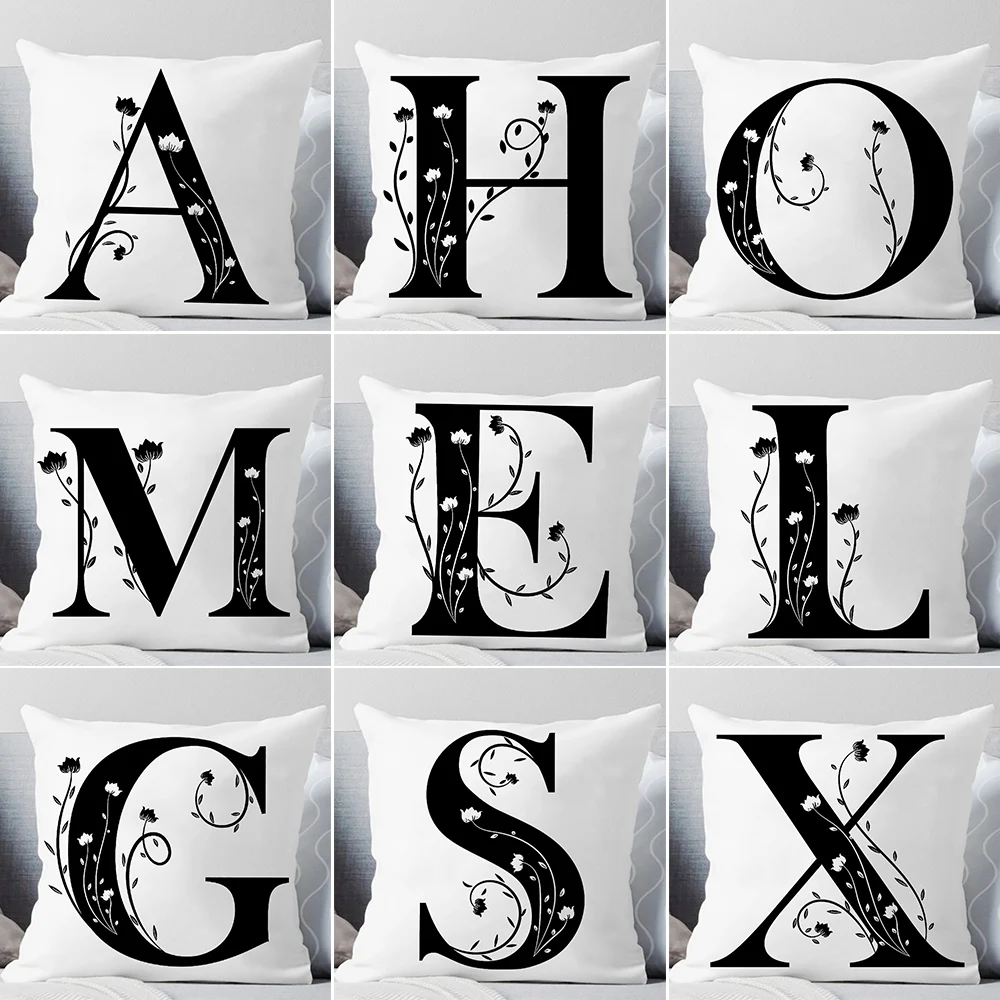 Nordic Simply Style Print Pillowcase 45x45cm English Alphabet A-Z Sofa Cushion Cover Home Living Room Bed Decorative Pillow Case