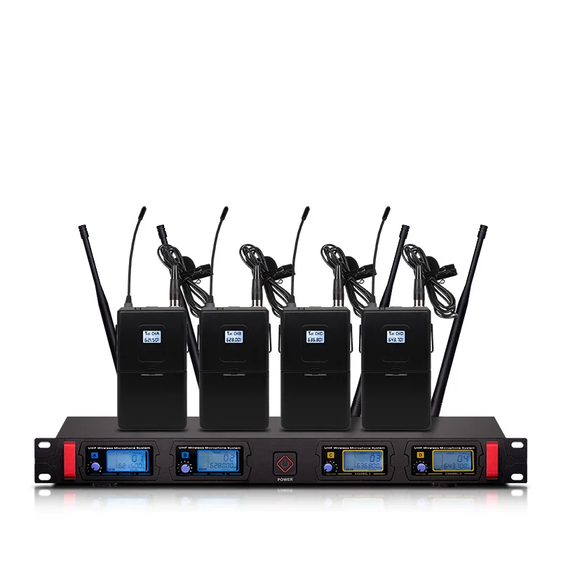 Professional wireless microphone UHF 4 channel fixed frequency dynamic display headset speech stage performance | Электроника