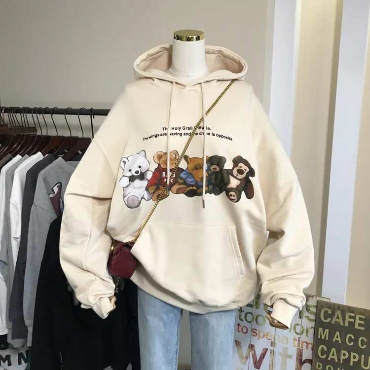 

Cute Women's Long Cartoon Oversized Hoodies Full Sleeve 2021 Autumn Large Size Printed Casual Hooded Sweatshirt Pullovers