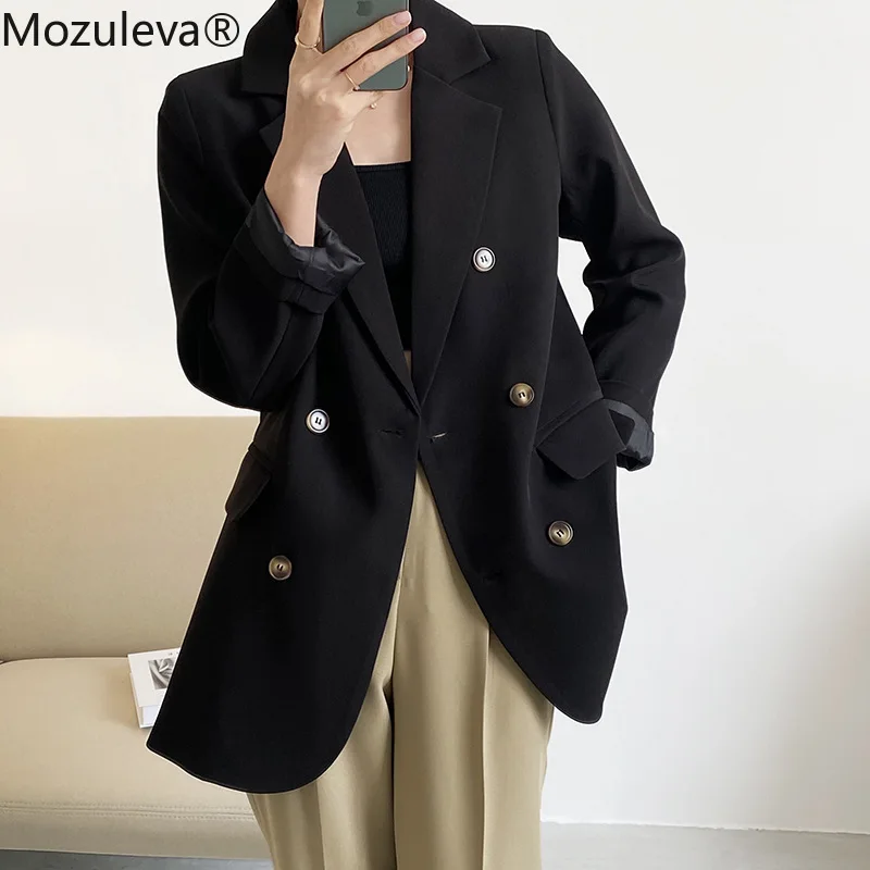 

Женский элегантный однотонный Блейзер, повседневный двубортный пиджак свободного покроя с поясом, розовый блейзер для офиса, 2021