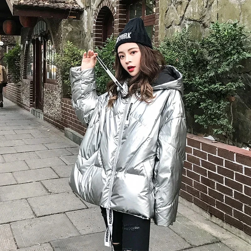 

DesignerJacket Winter Clothes Women Warm Cotton-Padded High Street Hooded Parkas Oversized Female Chic Glossy Trend Coat