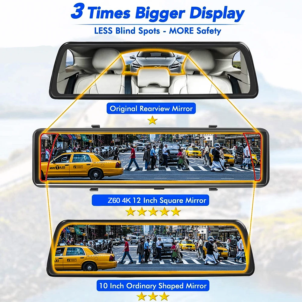 Новый Автомобильный видеорегистратор 4K с GPS Wi Fi зеркало заднего вида 12 дюймов 2160P