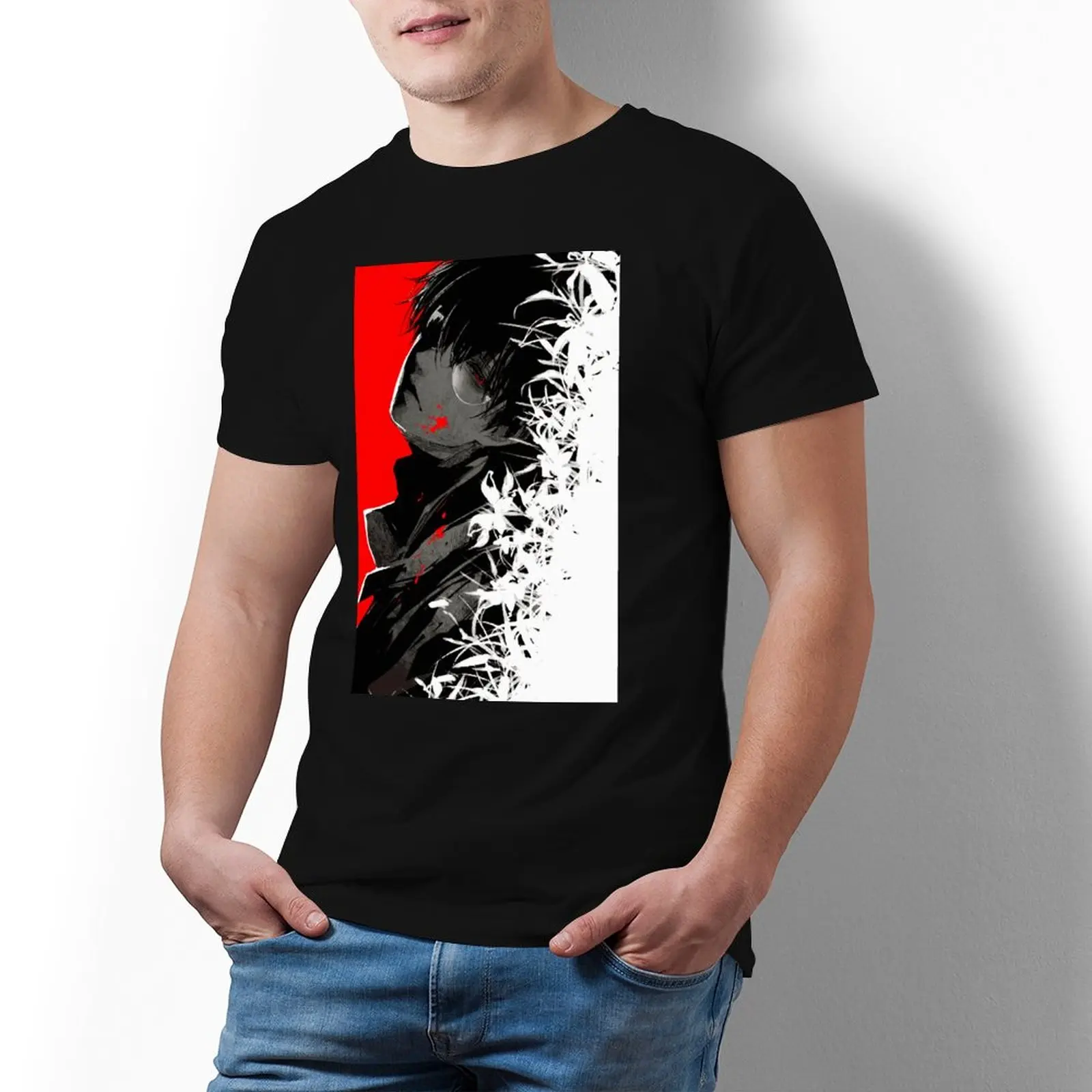 

Забавная футболка Kaneki Ken с коротким рукавом, 100 хлопок, летняя футболка с принтом для крупного человека