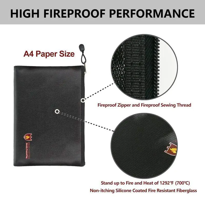 Fireproof Document Bags A4 Size Waterproof and Bag with Zipper for iPad Money Jewelry Passport | Канцтовары для офиса и дома