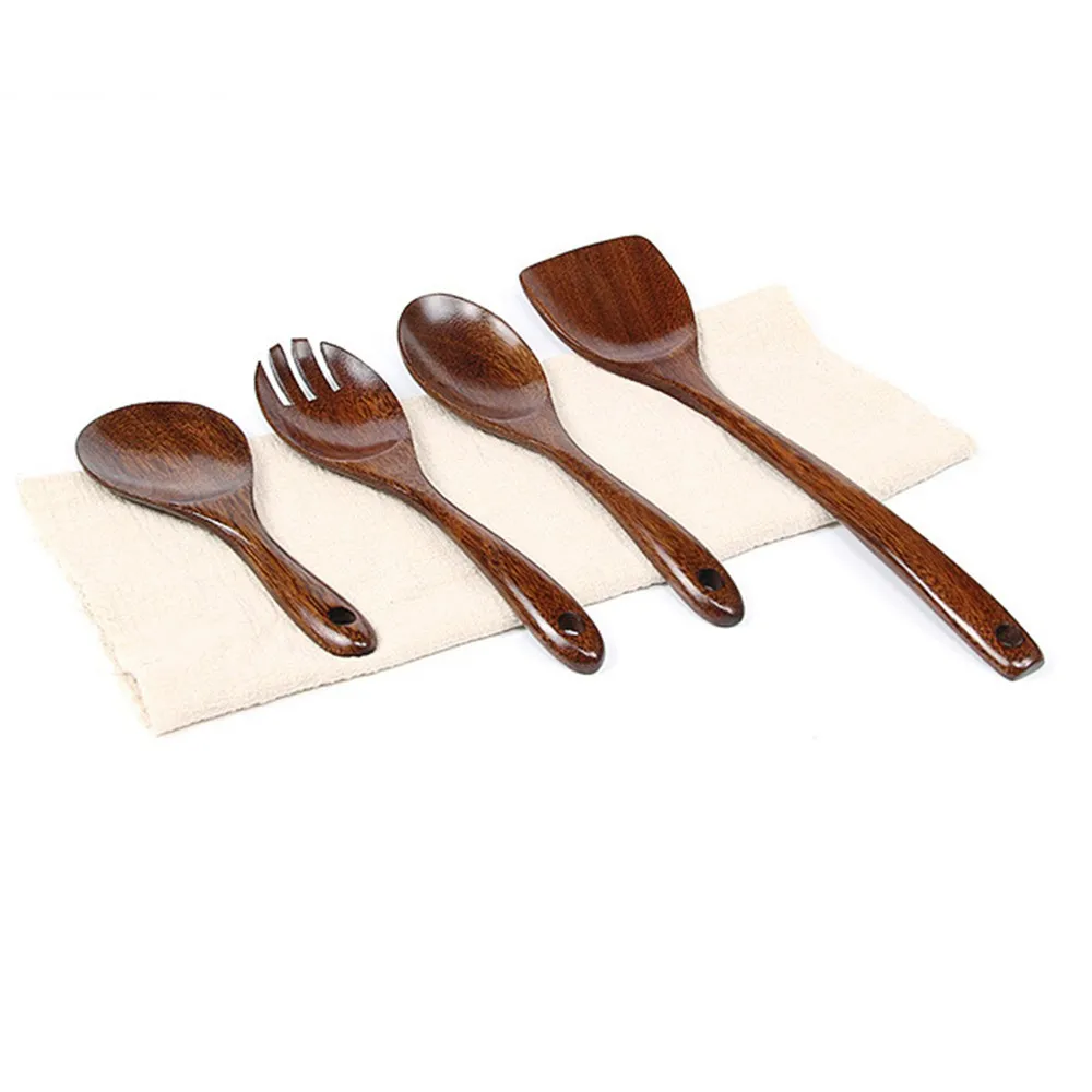 1 PC Wooden Rice Spoon Slotted Spatula Spoon Cutlery Suit Natural Wood Children's Healthy Dinnerware For Kitchen Supplies