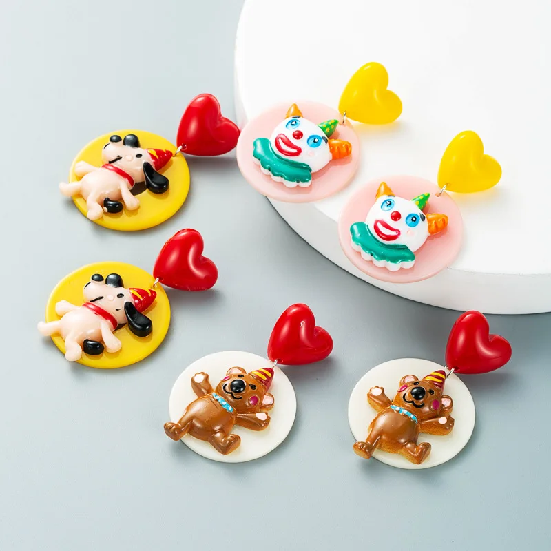 

Find Me Bohemian Art Abstract Clown Dog Round Acrylic Drop Earrings For Women Jewelry Accessories