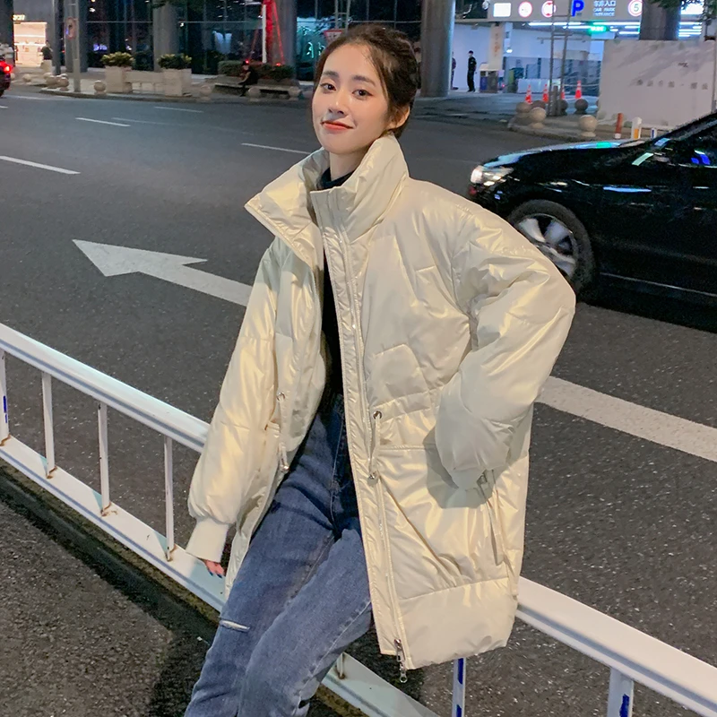 

WEIHAOBANG 2021 Winter Women's New Down Jacket Solid Color Stand Collar Long Sleeve Zipper Pocket Medium Long Down Jacket