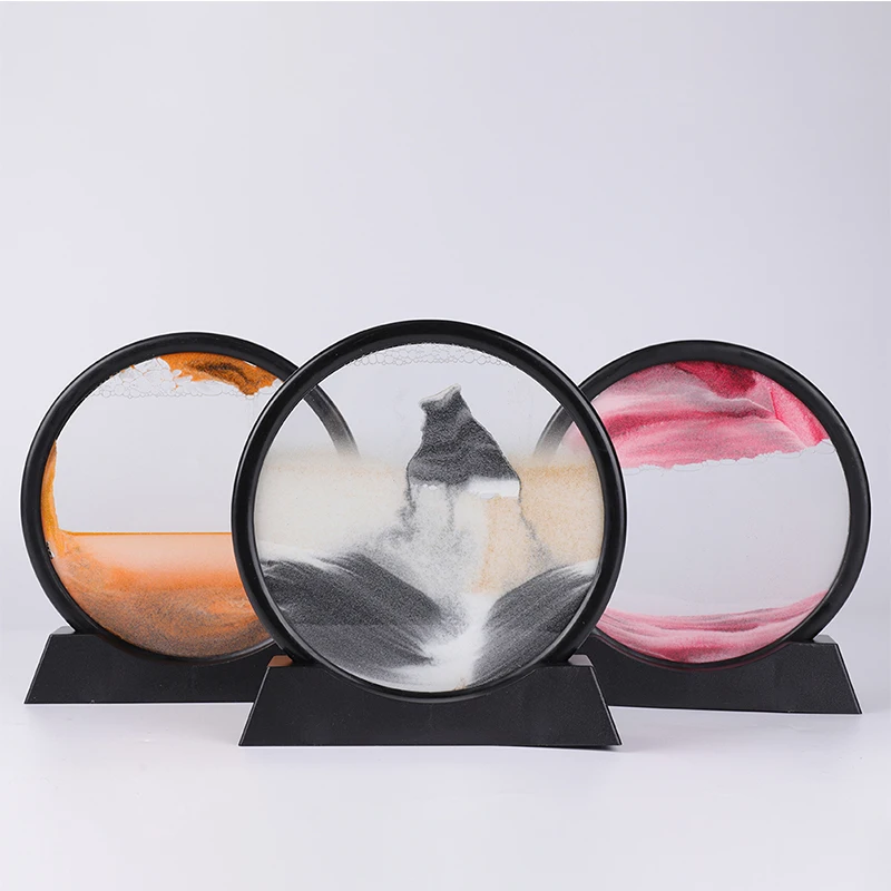

7/12inch Moving Sand Art Picture Creative 3D Hourglass with Shelf Deep Sea Sandscape In Motion Display Flowing Sand Frame Gifts