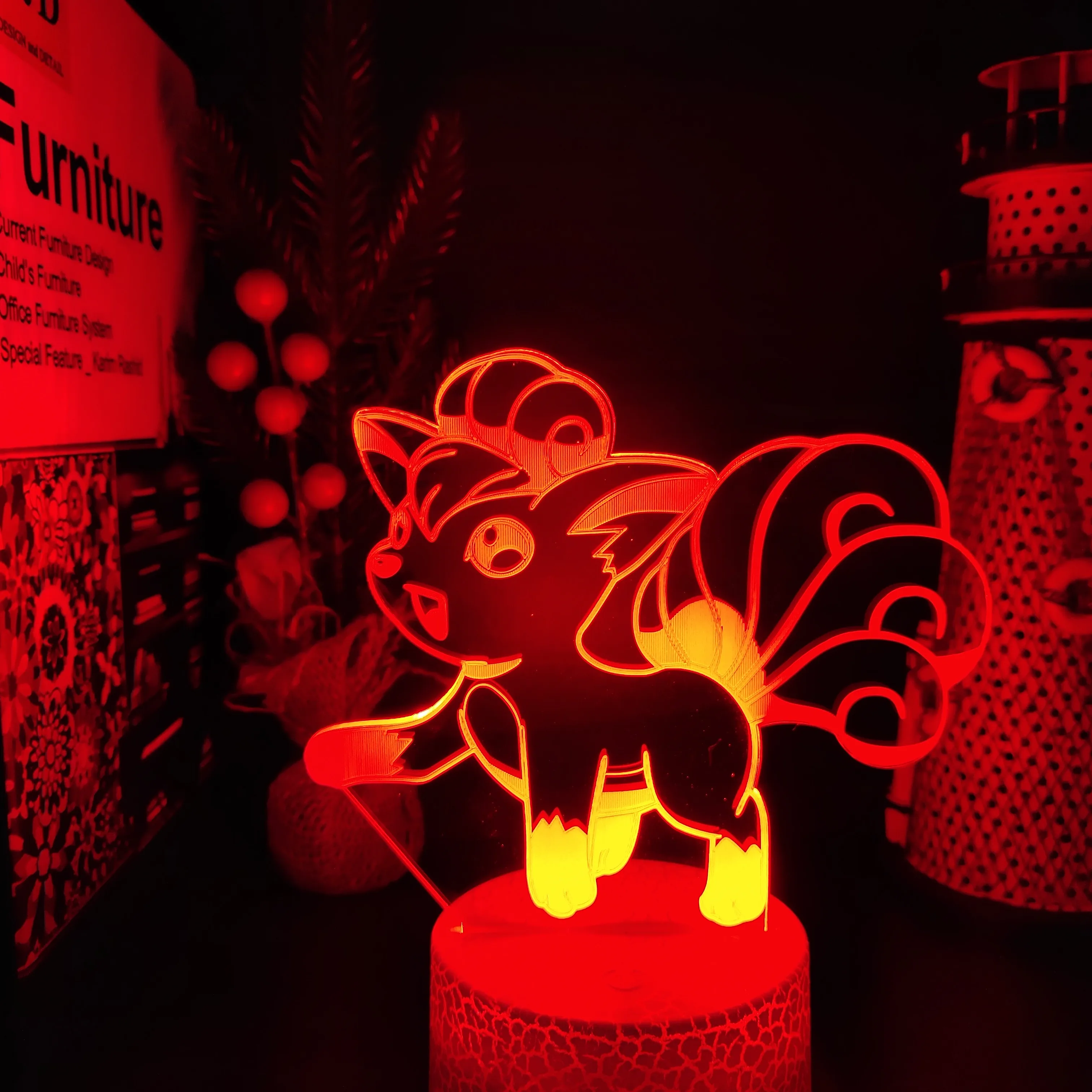 Pokemon Vulpix 3d Illusion Lamp Cartoon Led Night Light Colorful Touch Table Children's Bedroom Decor Lamps Kids Child Gift - купить по