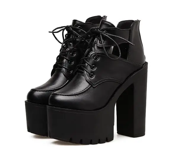 Модные женские готические сапоги ботильоны на шнуровке обувь в стиле панк очень
