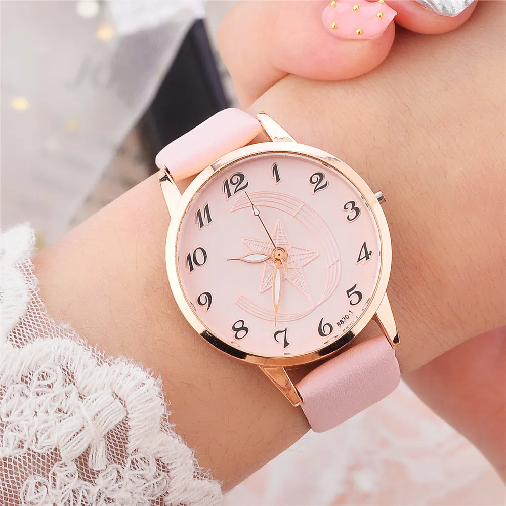 

Best selling women's watch fashion five-pointed star digital thin belt ladies watch simple casual gift alloy dial quartz watch