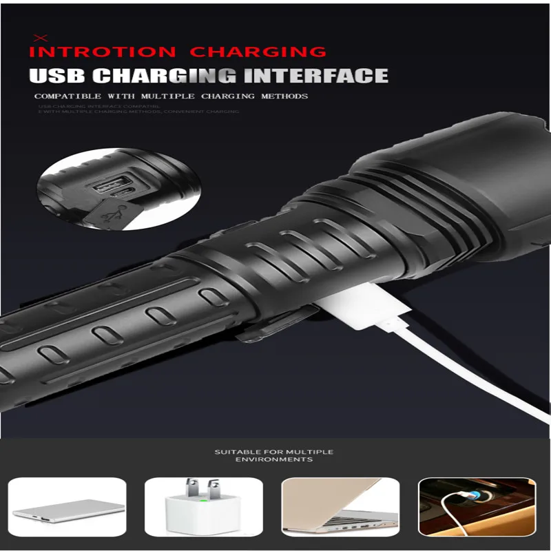 

Новейсветильник светодиодный фонарик XHP 90 с телескопическим зумом, самый мощный перезаряжаемый от USB фонарик 18650 Life, водонепроницаемый ручн...