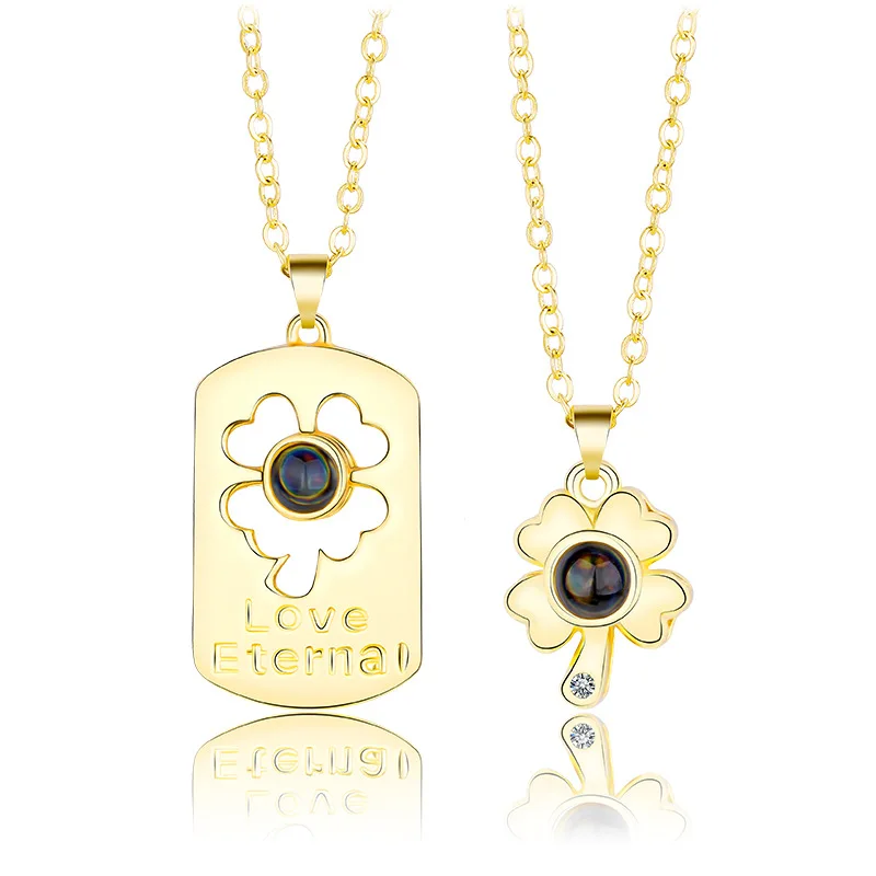 

Fashion New Lucky Couple Necklace A Pair of Projection Stones 100 Languages I Love You Necklace Tanabata Gift