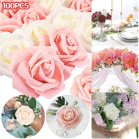 100 pcs artificial rose flower heads handmade fake foam blossom bride bouquet for wedding valentine diy decoration gifts crafts